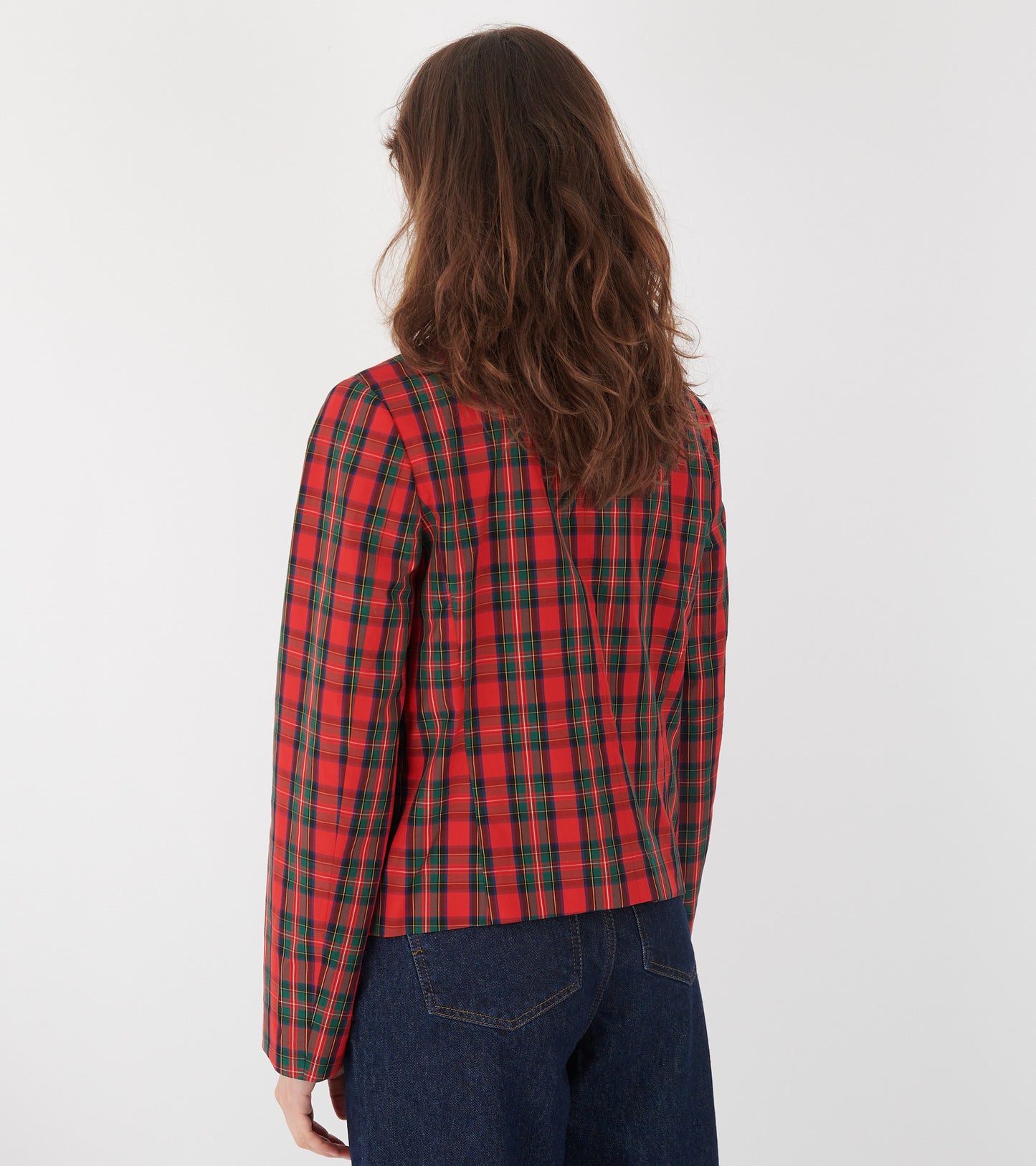 Checkered Round Collar Blazer Red/Green