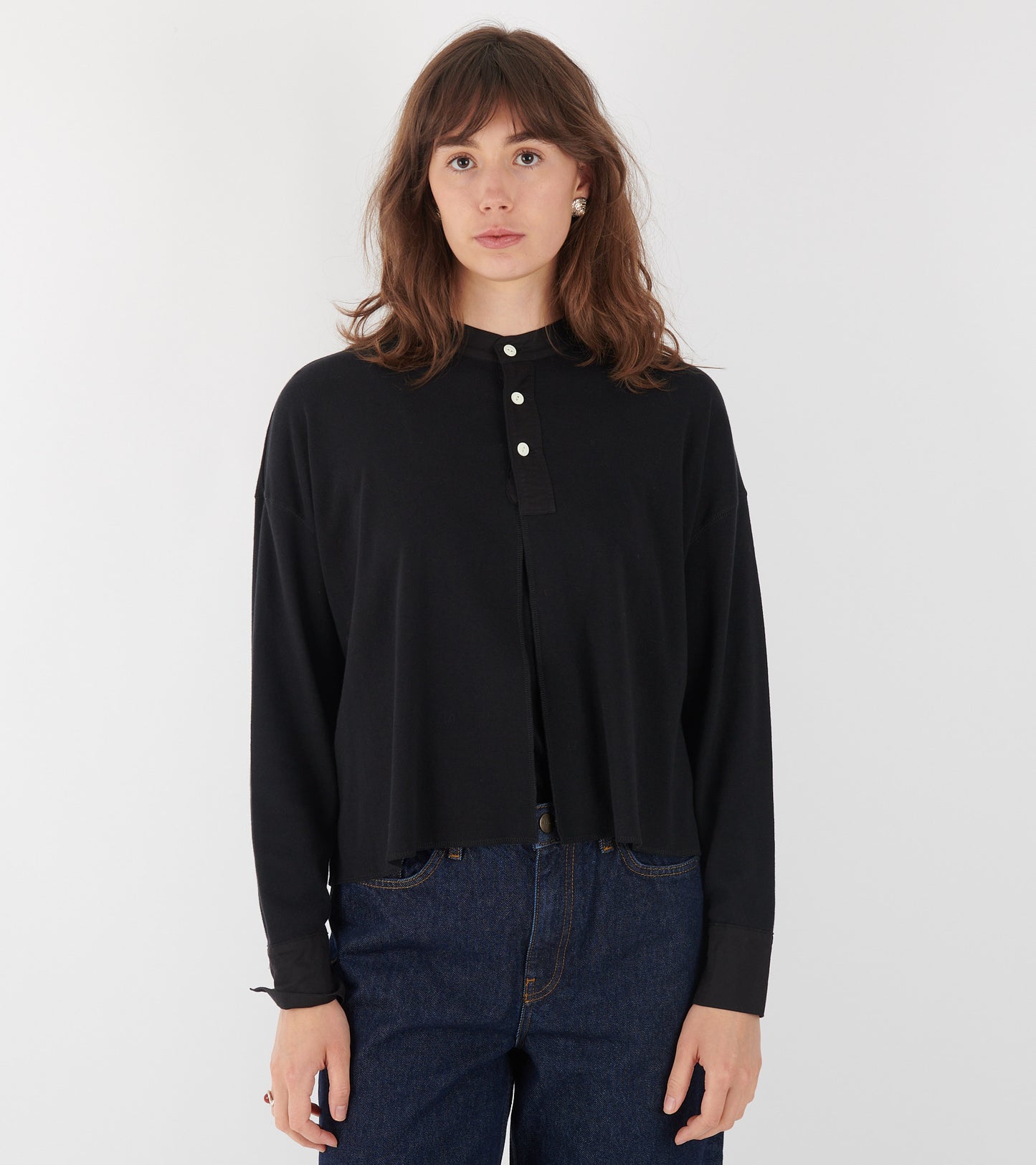 Round Collar Button Blouse Black