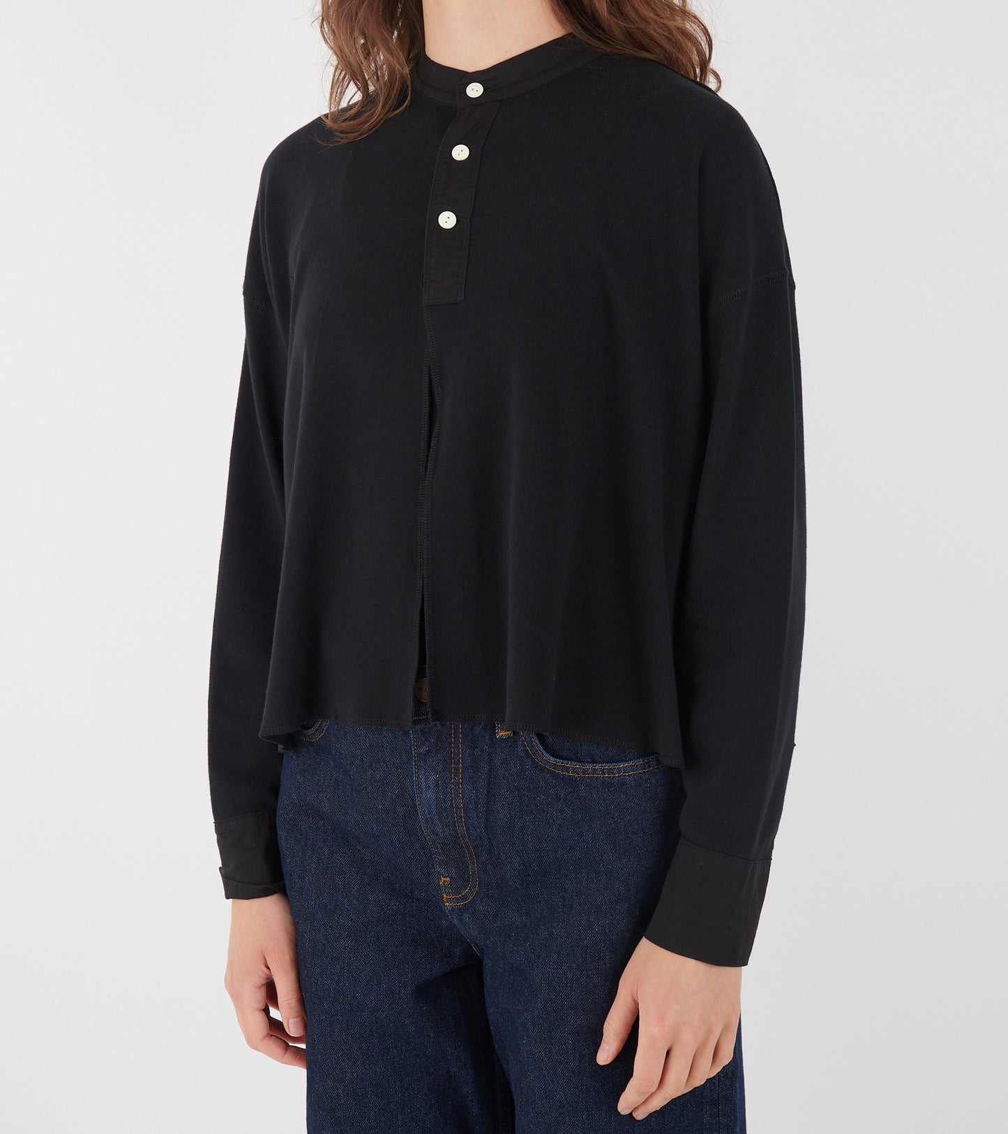 Round Collar Button Blouse Black