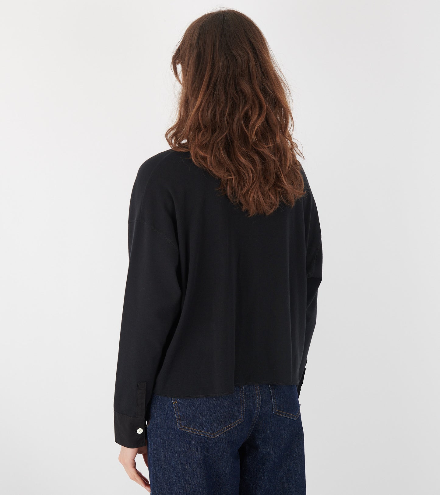 Round Collar Button Blouse Black