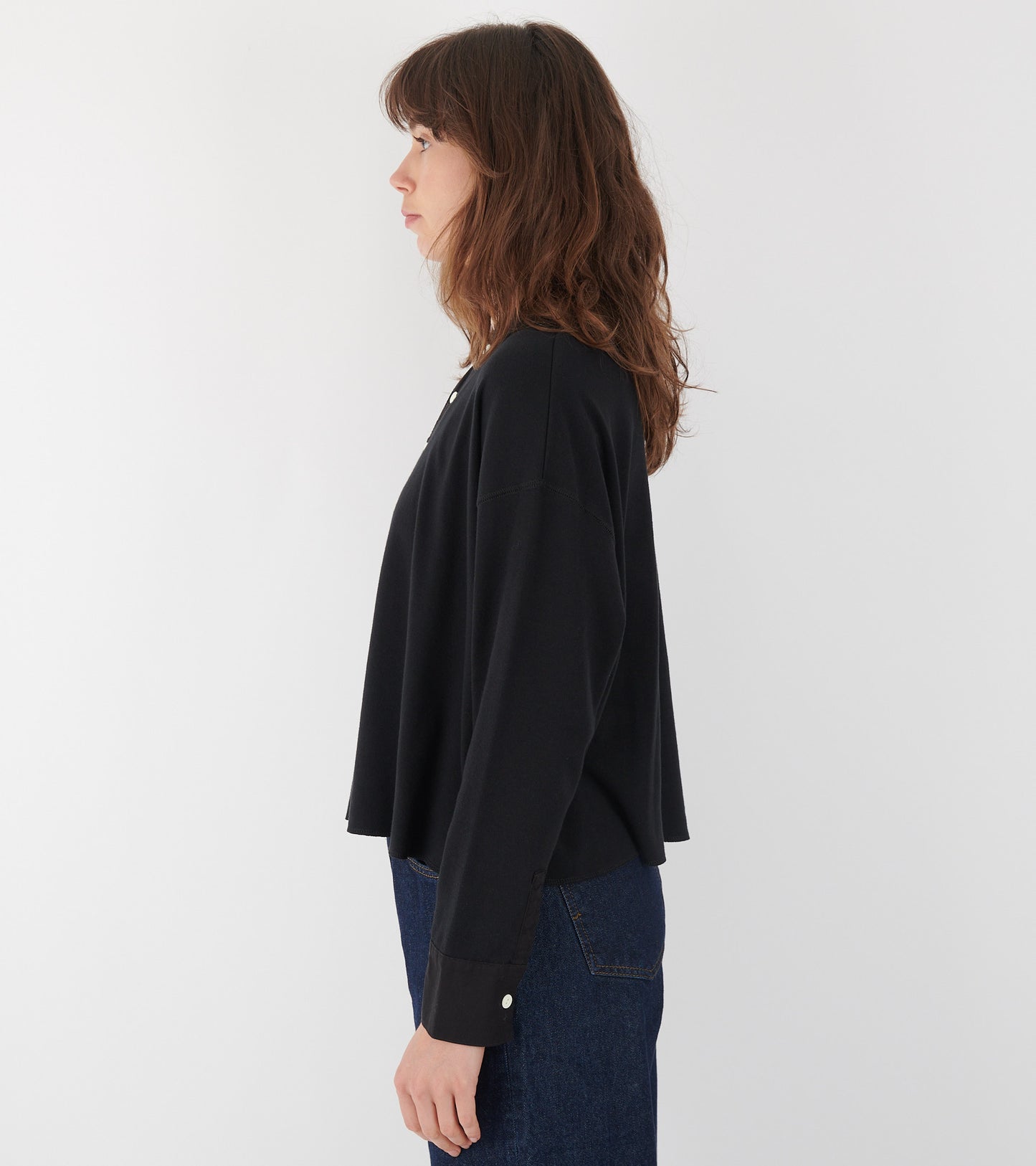 Round Collar Button Blouse Black