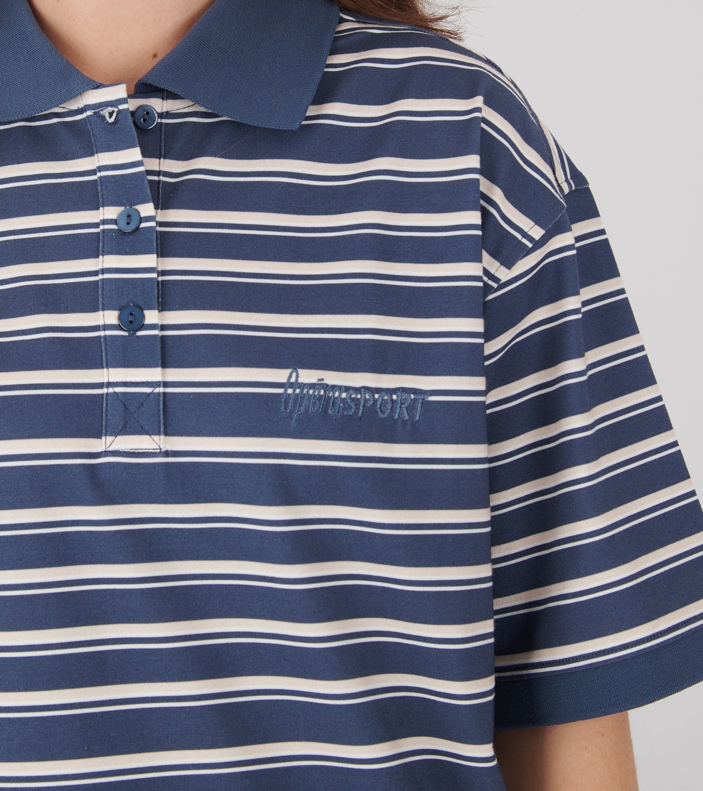 Luna Unisex Polo T-shirt Navy Stripe