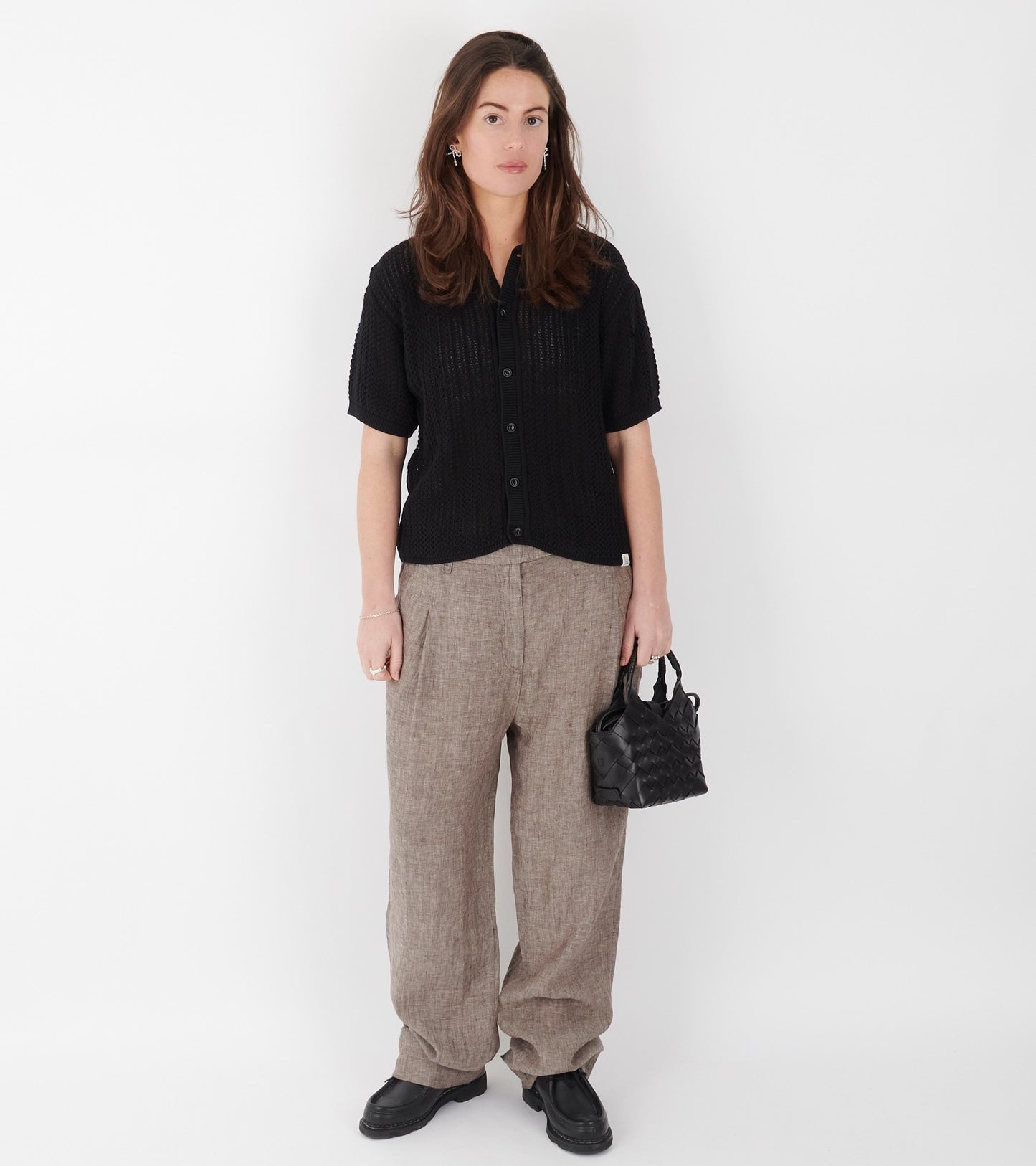 Crochet Knit Shirt Black
