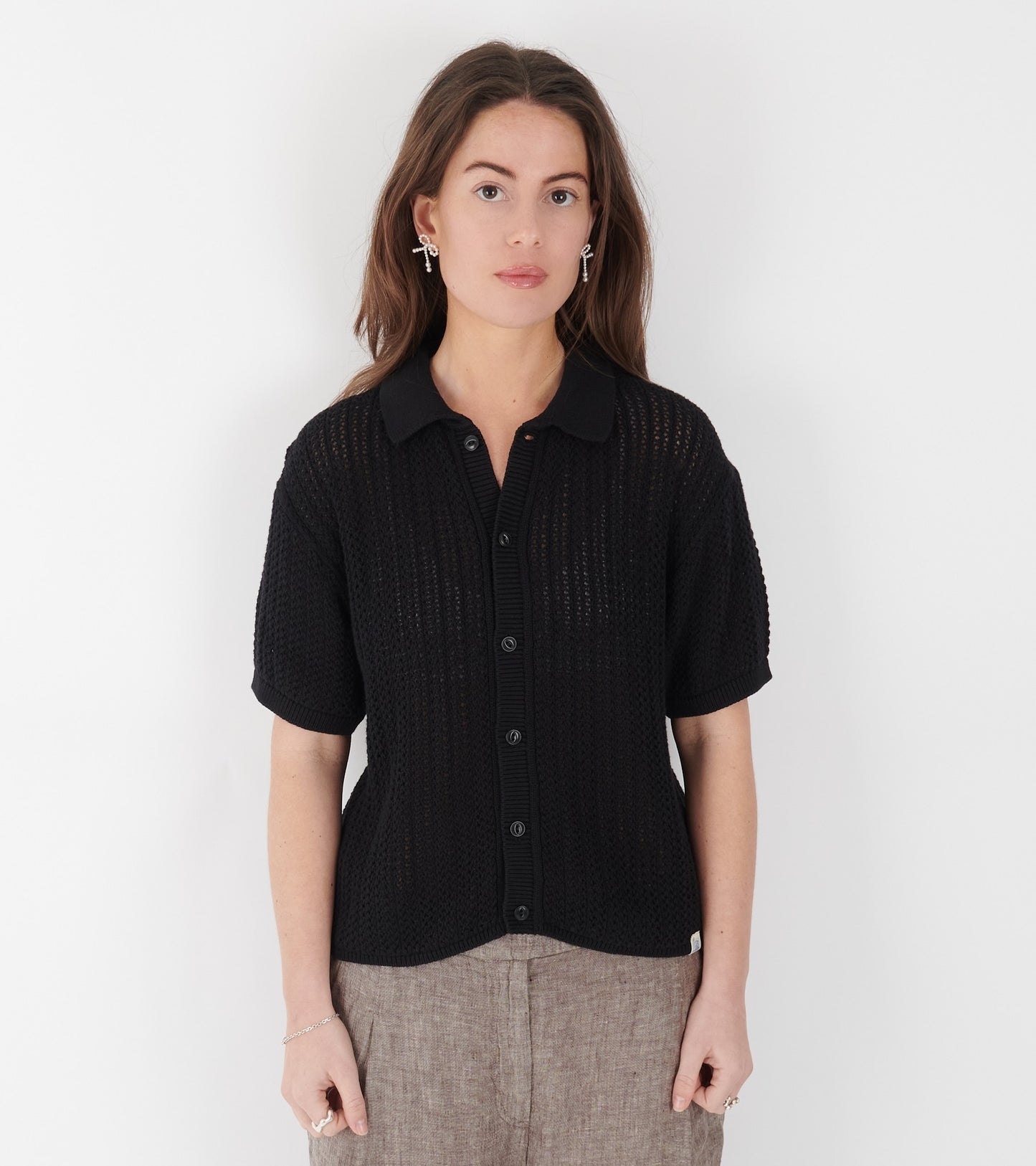 Crochet Knit Shirt Black