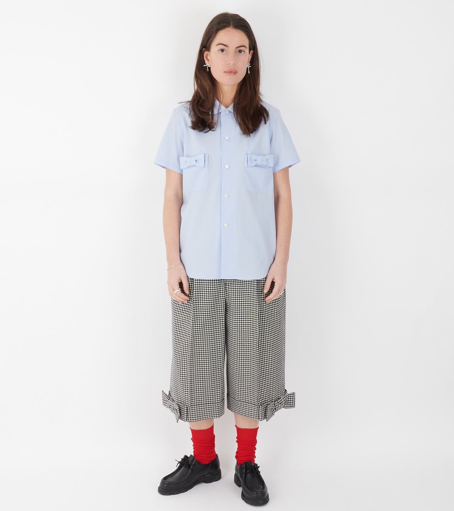 Checkered Long Bow Shorts Black/White