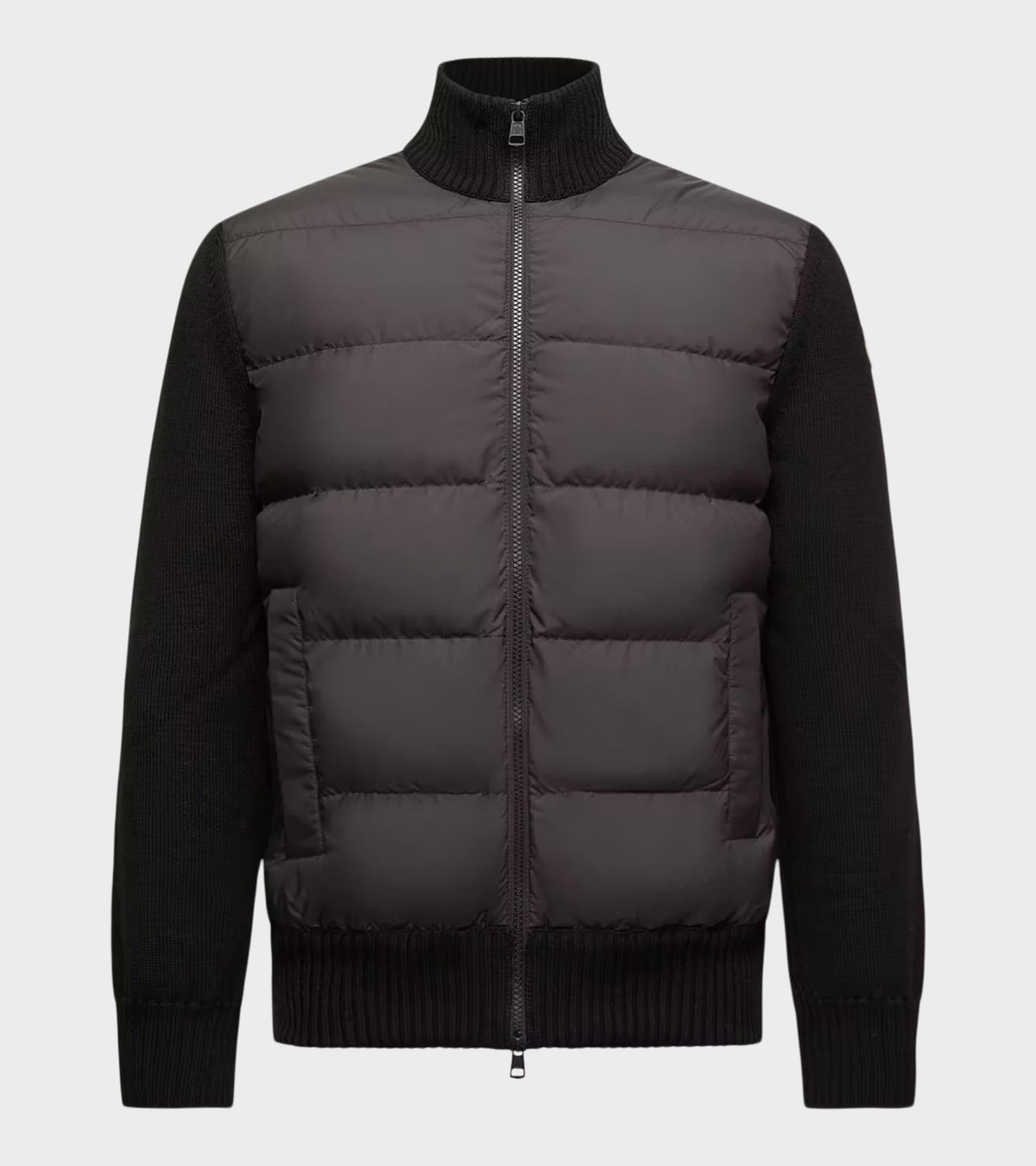 Padded Virgin Wool Zip-up Cardigan Black
