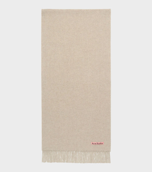 Fringe Wool Scarf Narrow Oatmeal Melange