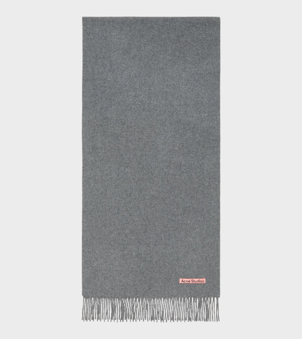 Fringe Wool Scarf Narrow Grey Melange