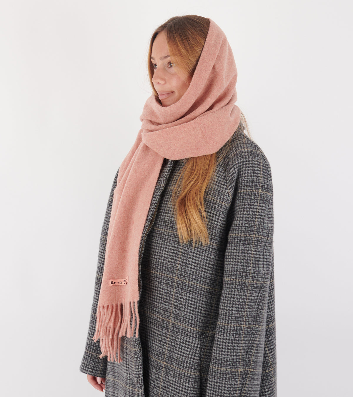 Fringe Wool Scarf Narrow Rose Melange