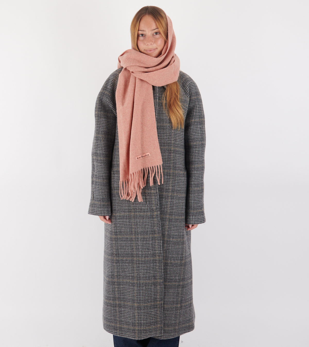 Fringe Wool Scarf Narrow Rose Melange