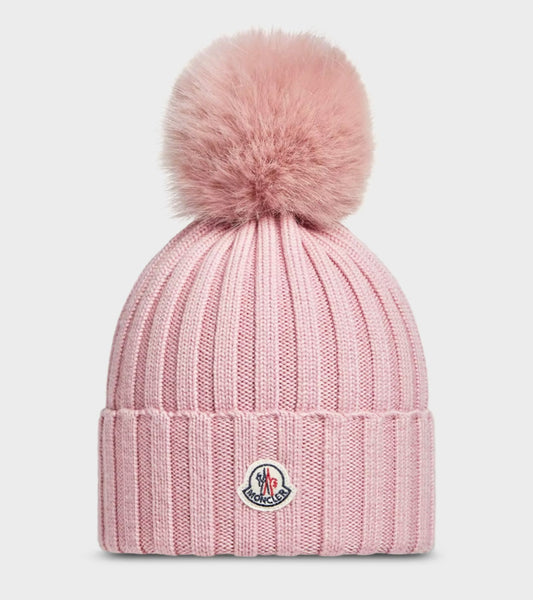 Wool Beanie With Pompom Pink