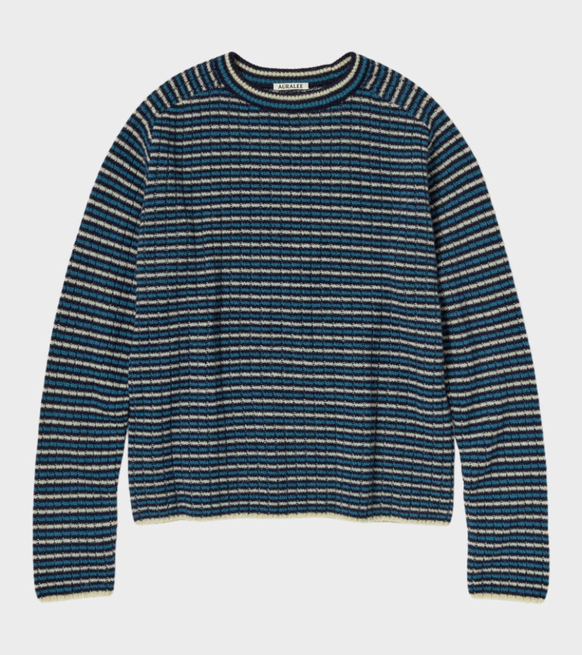 Shetland Wool Cashmere Rib Knit P/O Navy Stripe