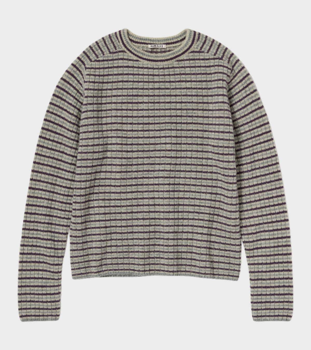 Shetland Wool Cashmere Rib Knit P/O Lime Purple Stripe