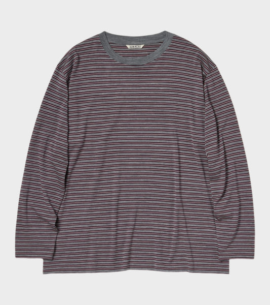 Soft Smooth Wool Stripe Jersey L/S Tee Gray Stripe