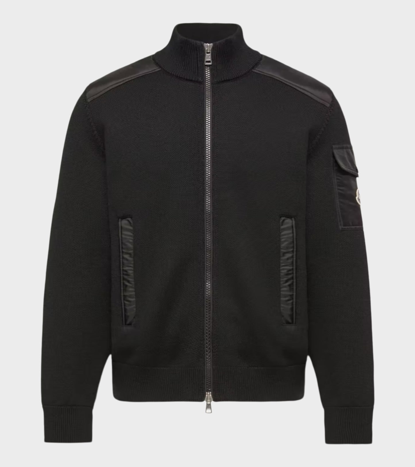 Padded Wool Zip-up Cardigan Black