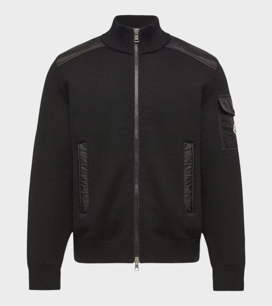 Padded Wool Zip-up Cardigan Black