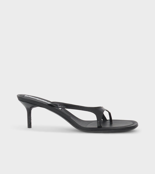 Leather Flip Flop Heels Black