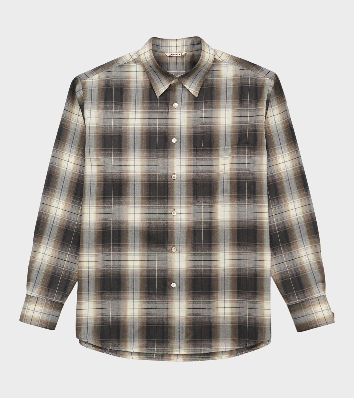 Super Light Wool Check Shirt Brown Charcoal Check