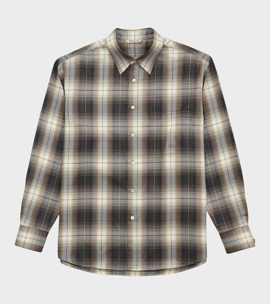 Super Light Wool Check Shirt Brown Charcoal Check