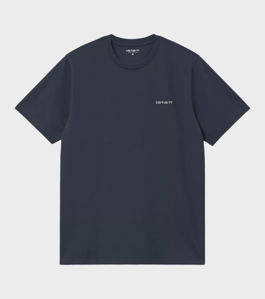 S/S Script Embroidery T-shirt Dark Navy/White