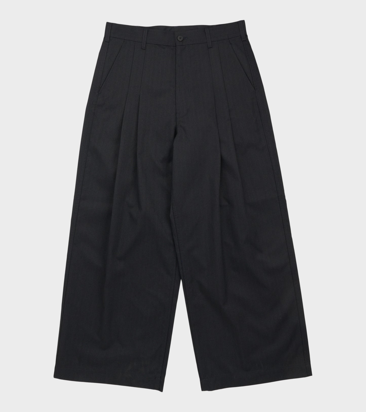 Wide Striped Wool Blend Pants Black