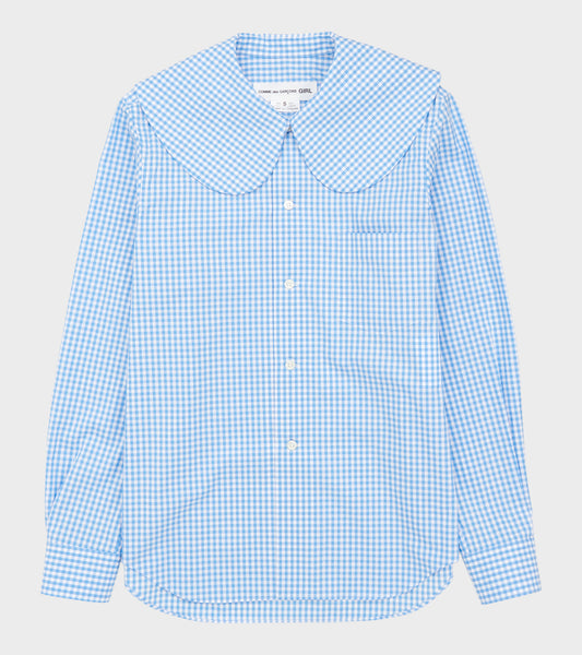 Big Round Collar Check Shirt Light Blue/White