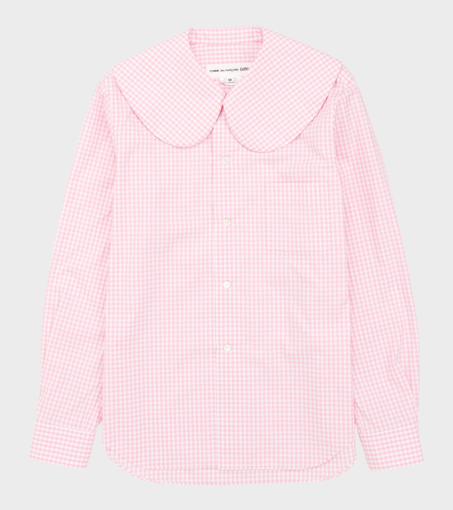 Big Round Collar Check Shirt Light Pink/White
