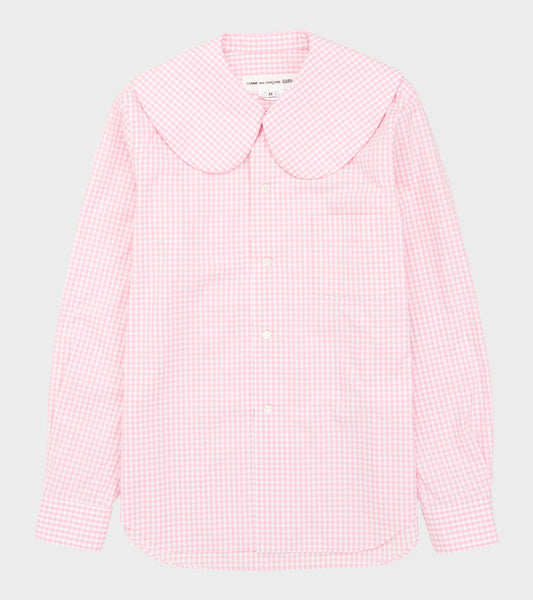 Big Round Collar Check Shirt Light Pink/White