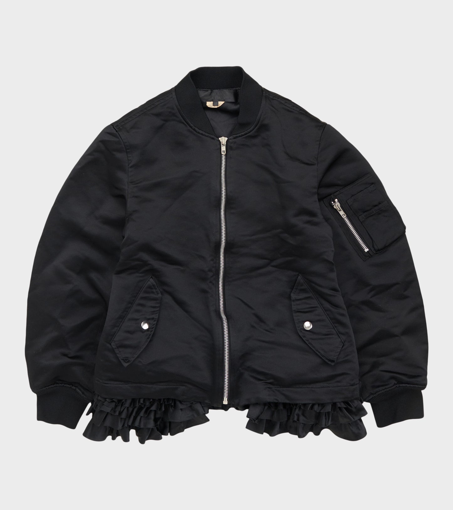 Ruffle Bomber Jacket Black