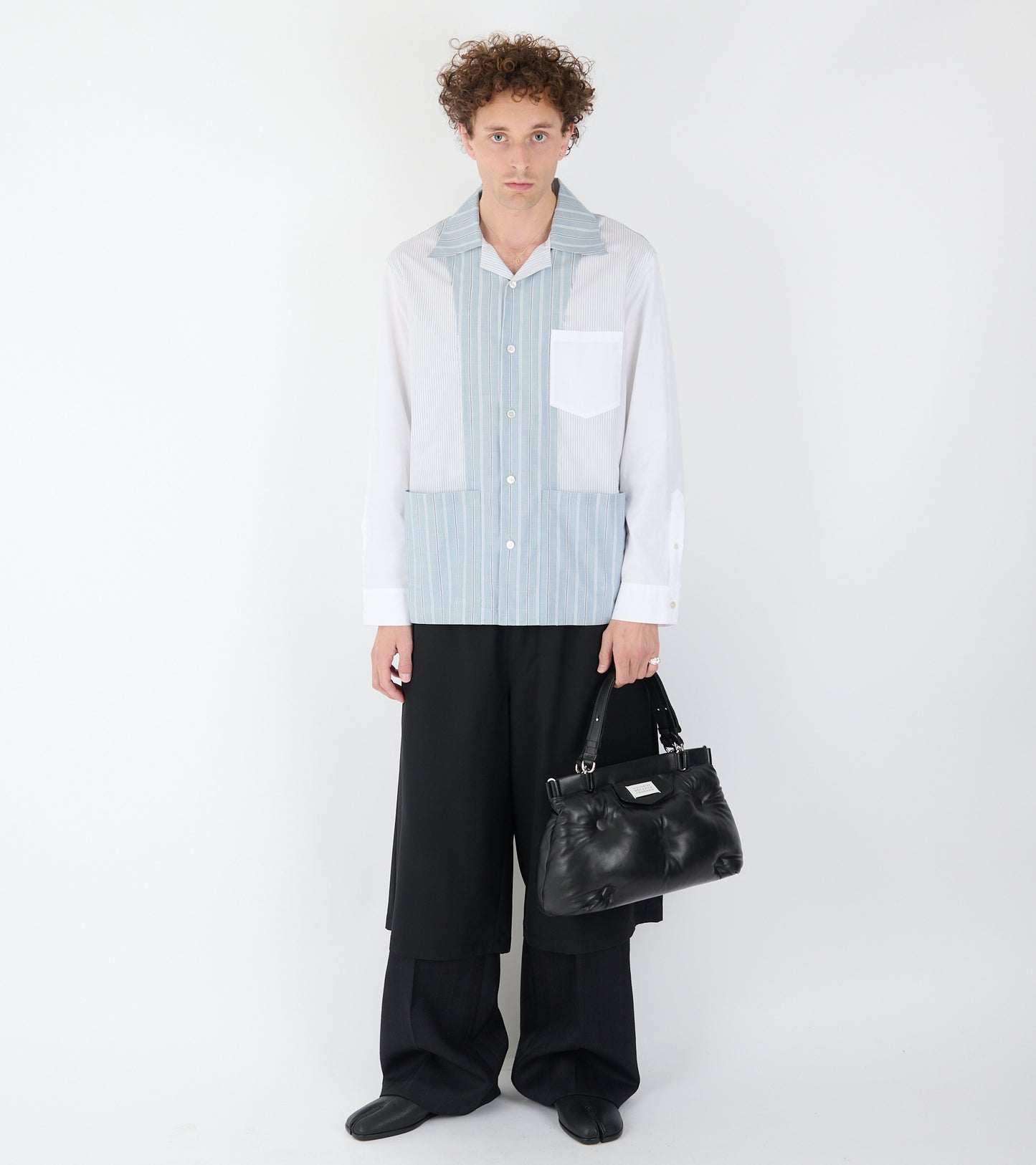 Patchwork Pinstriped Shirt White/Blue
