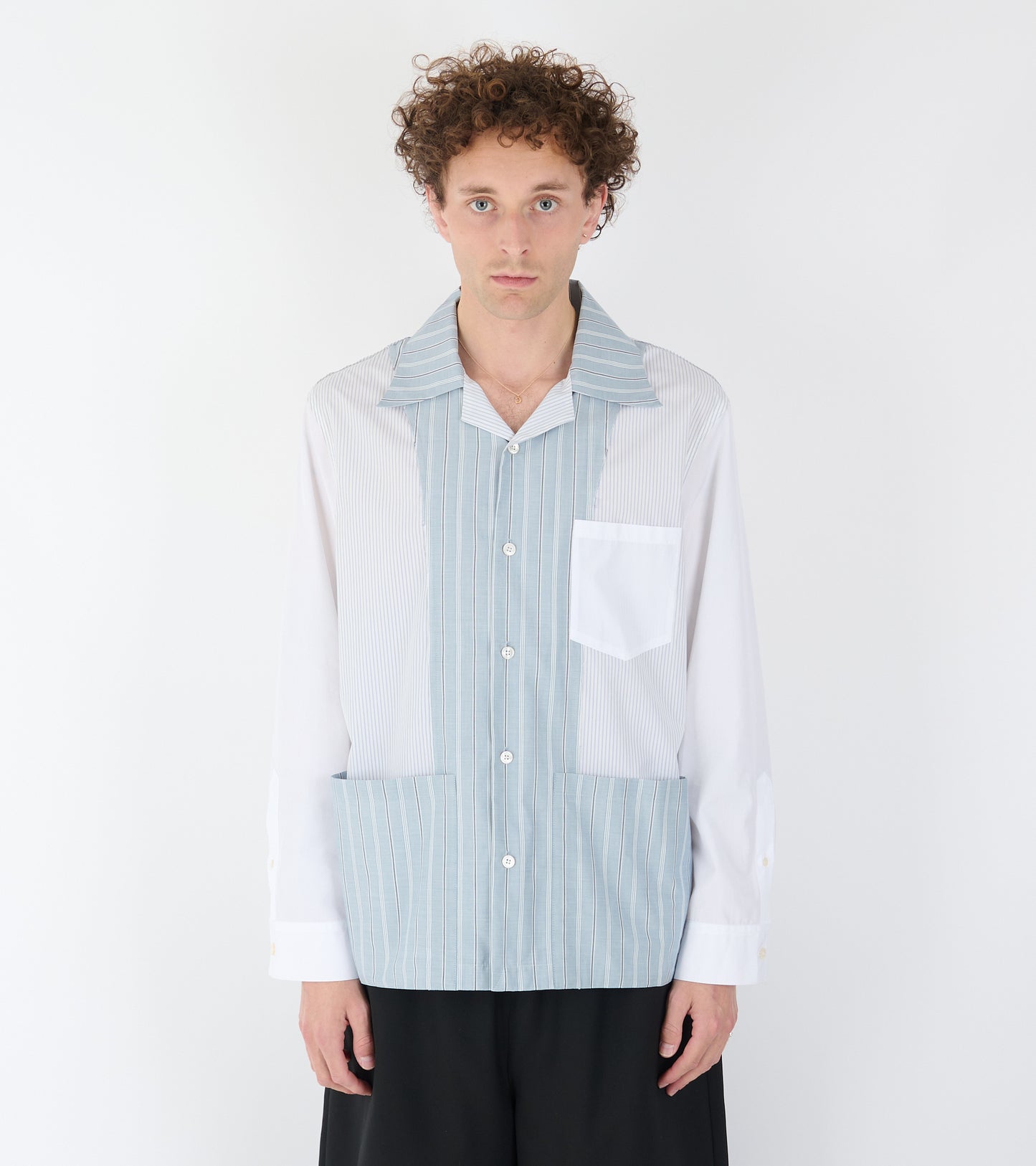 Patchwork Pinstriped Shirt White/Blue