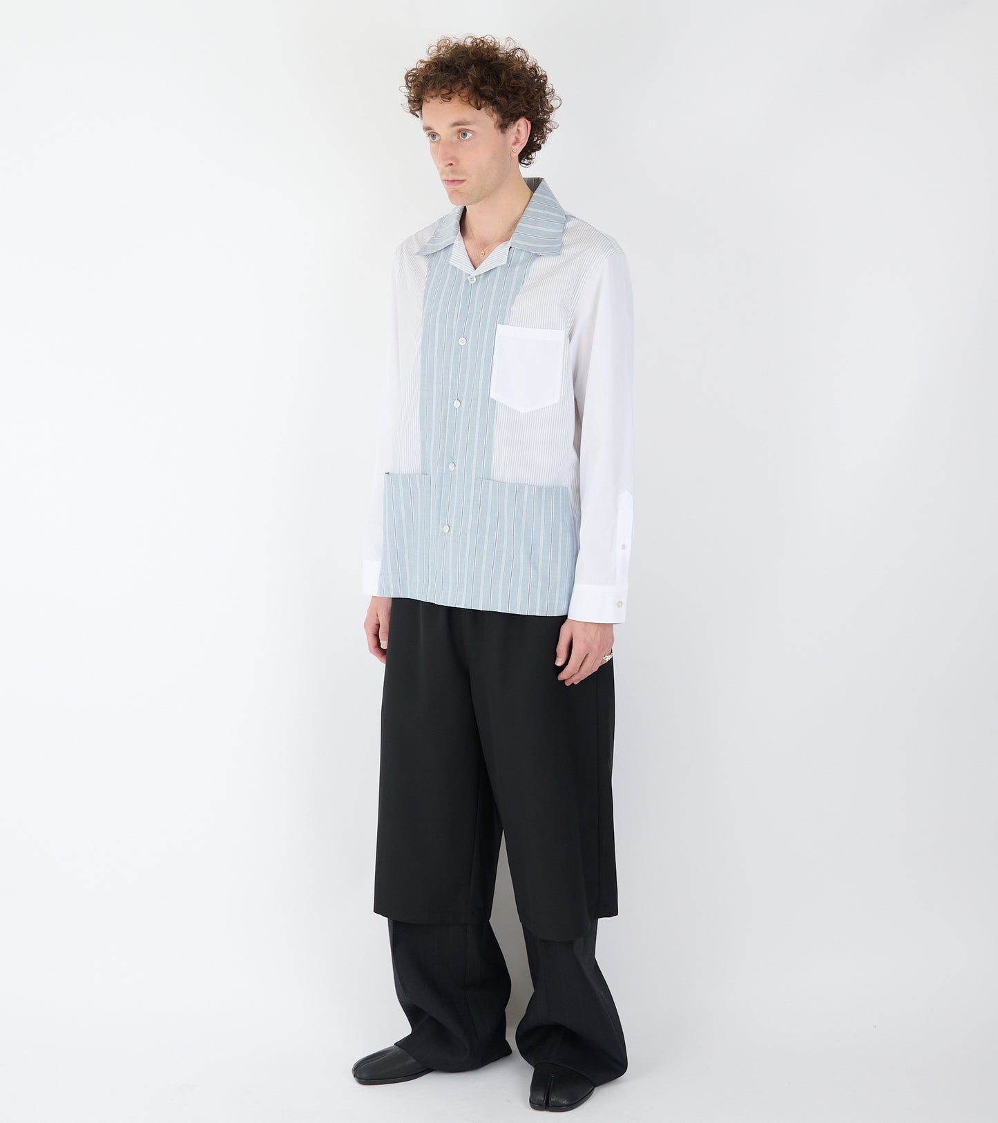 Patchwork Pinstriped Shirt White/Blue