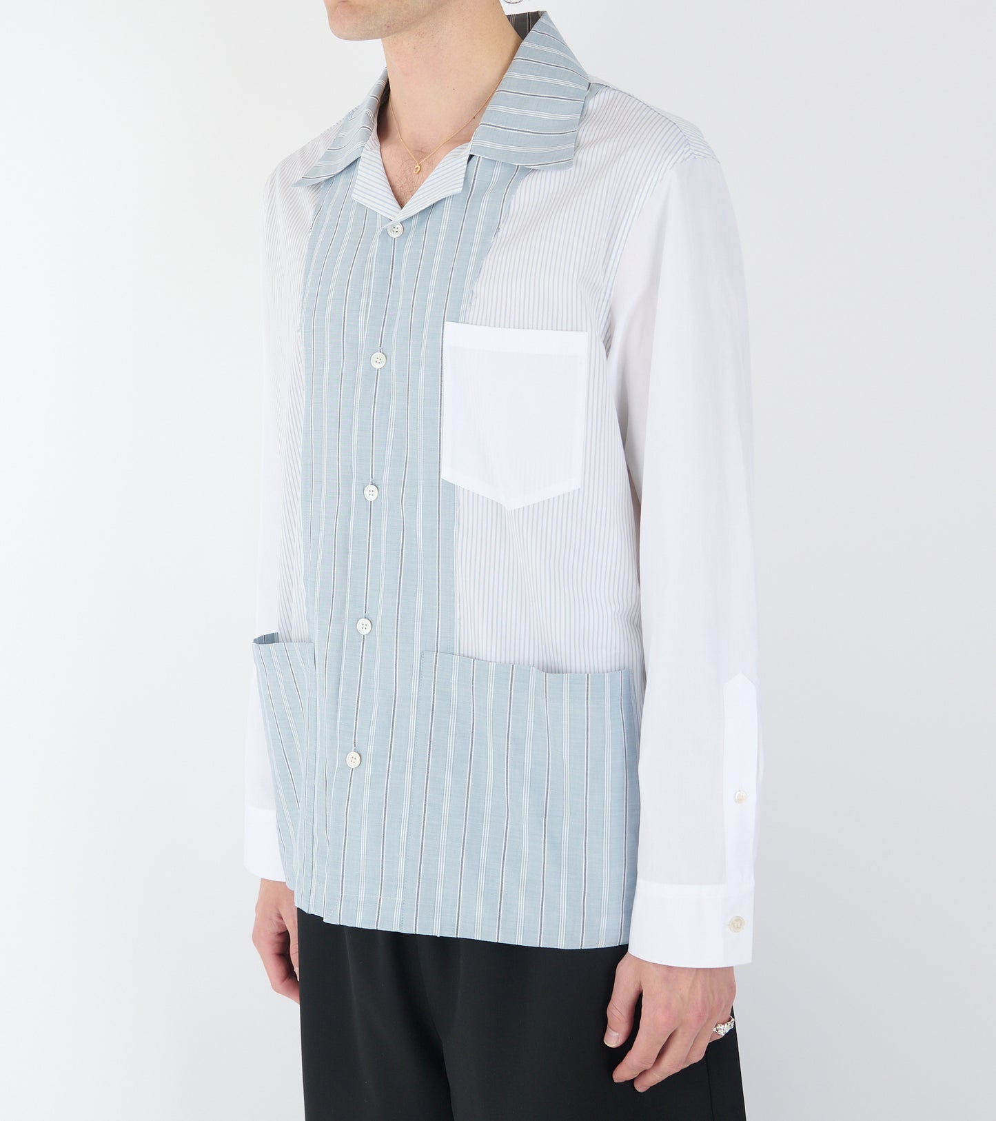 Patchwork Pinstriped Shirt White/Blue