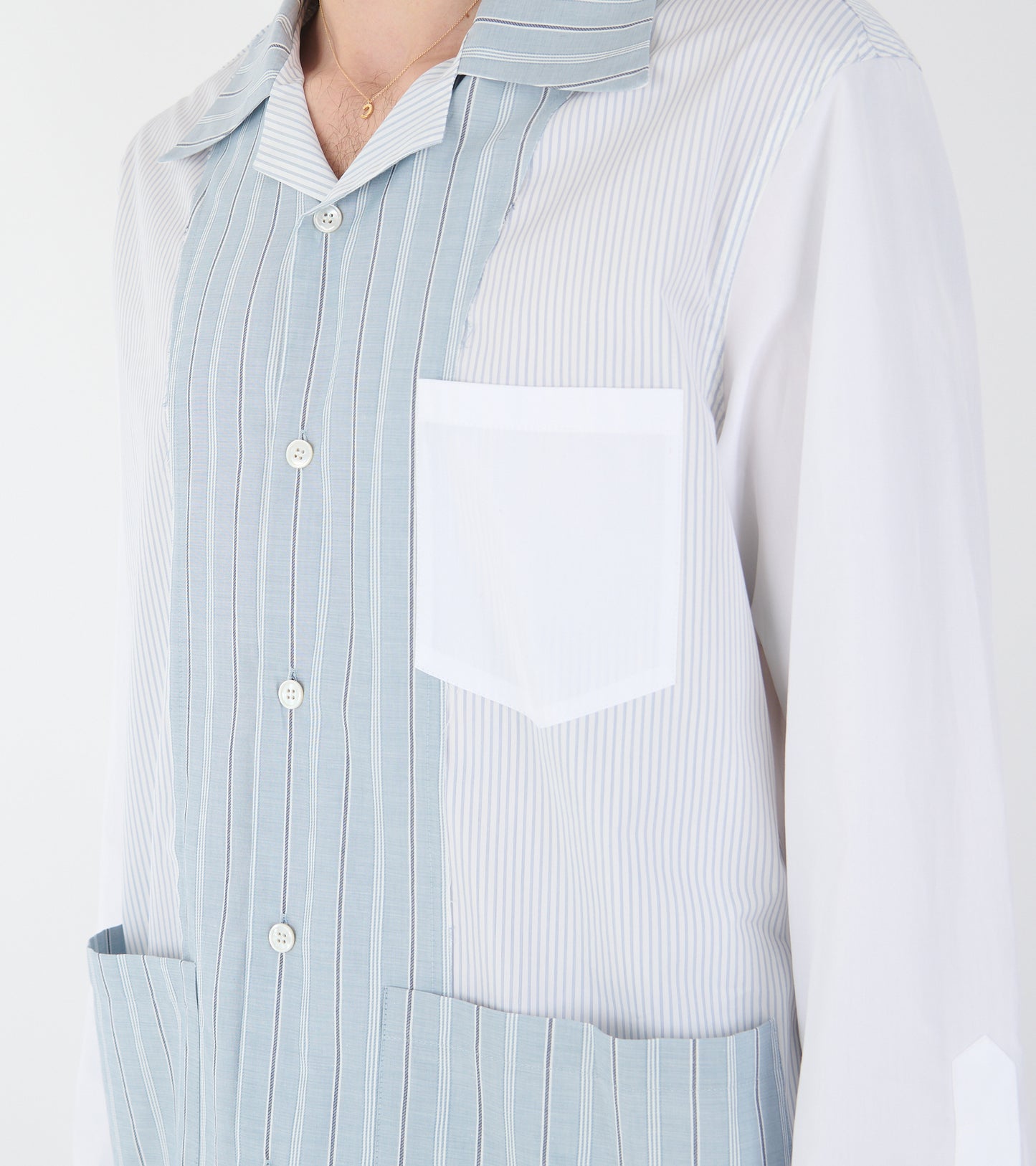 Patchwork Pinstriped Shirt White/Blue