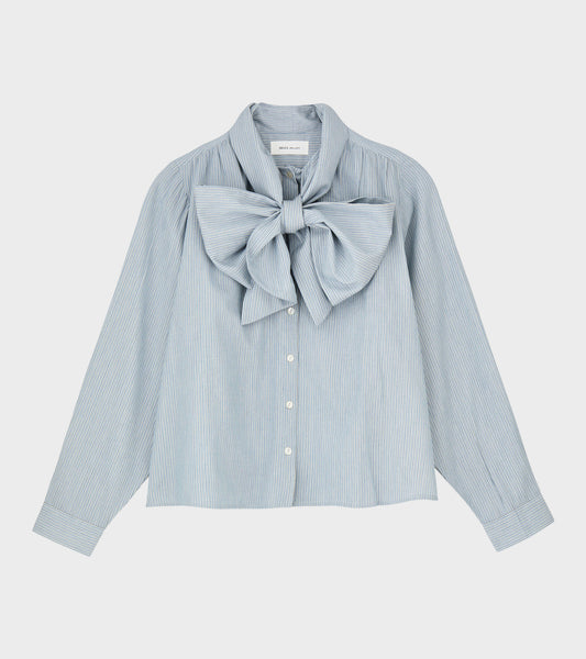 Dalia Bow Shirt Tiny Blue Stripe