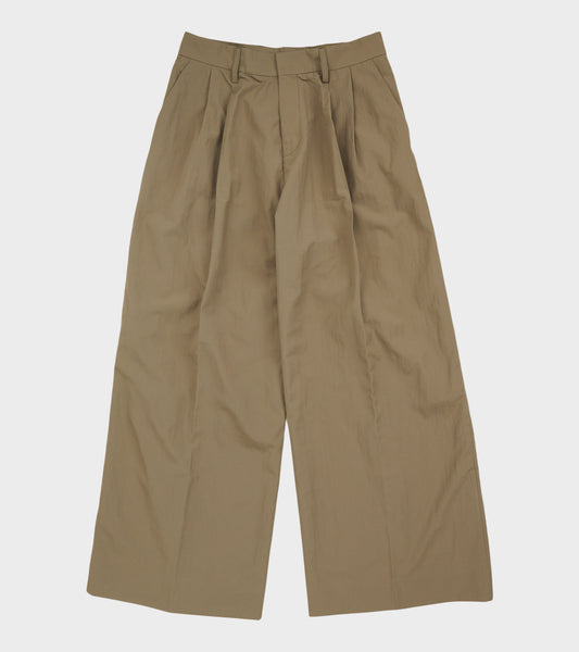 Nylon Pleated Suit Trousers Khaki