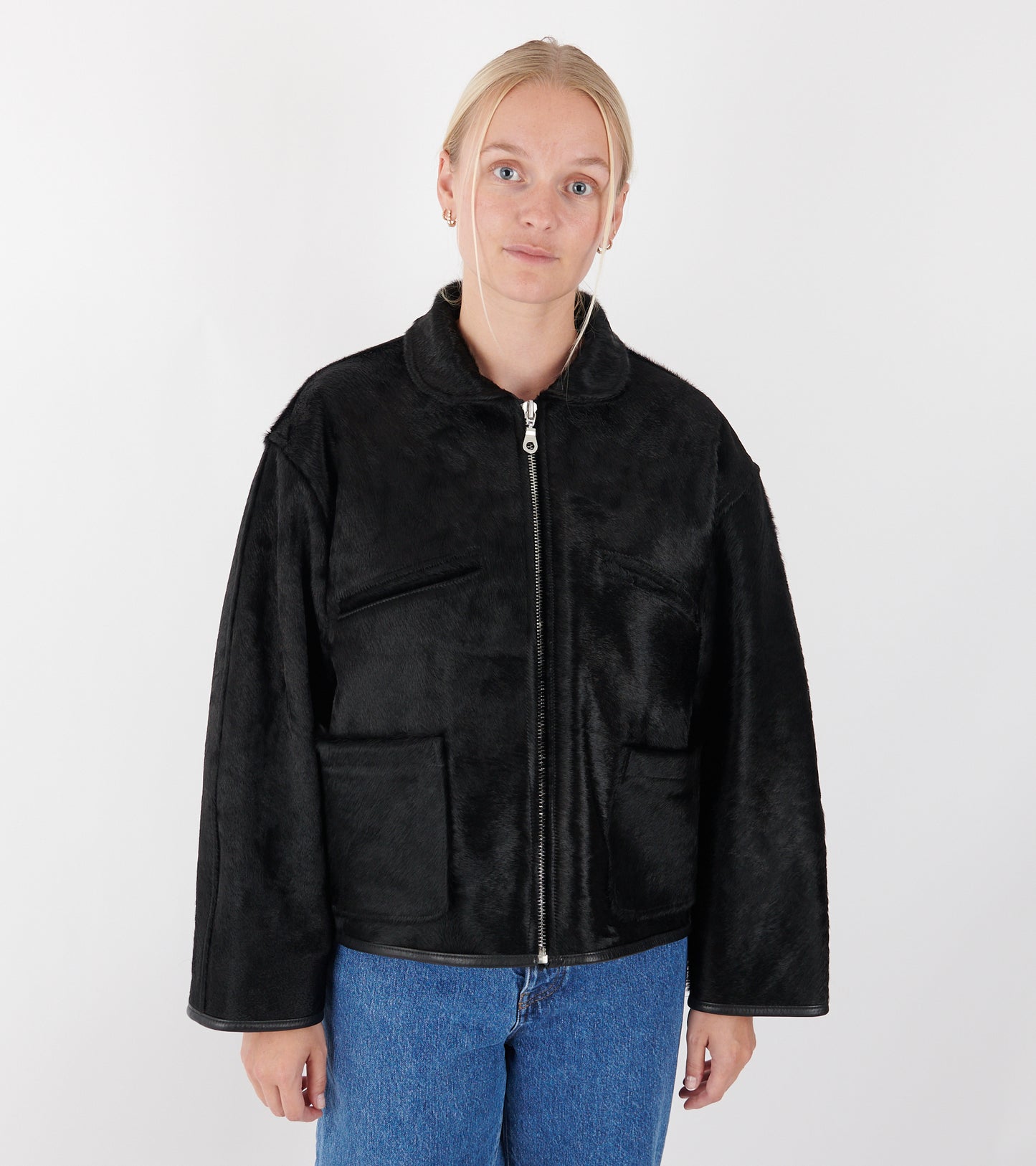 Hair On Leather Hide Flying Jacket Black