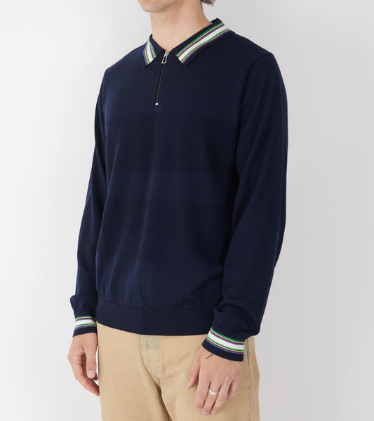 L/S Wool Zip Polo Navy/Multi