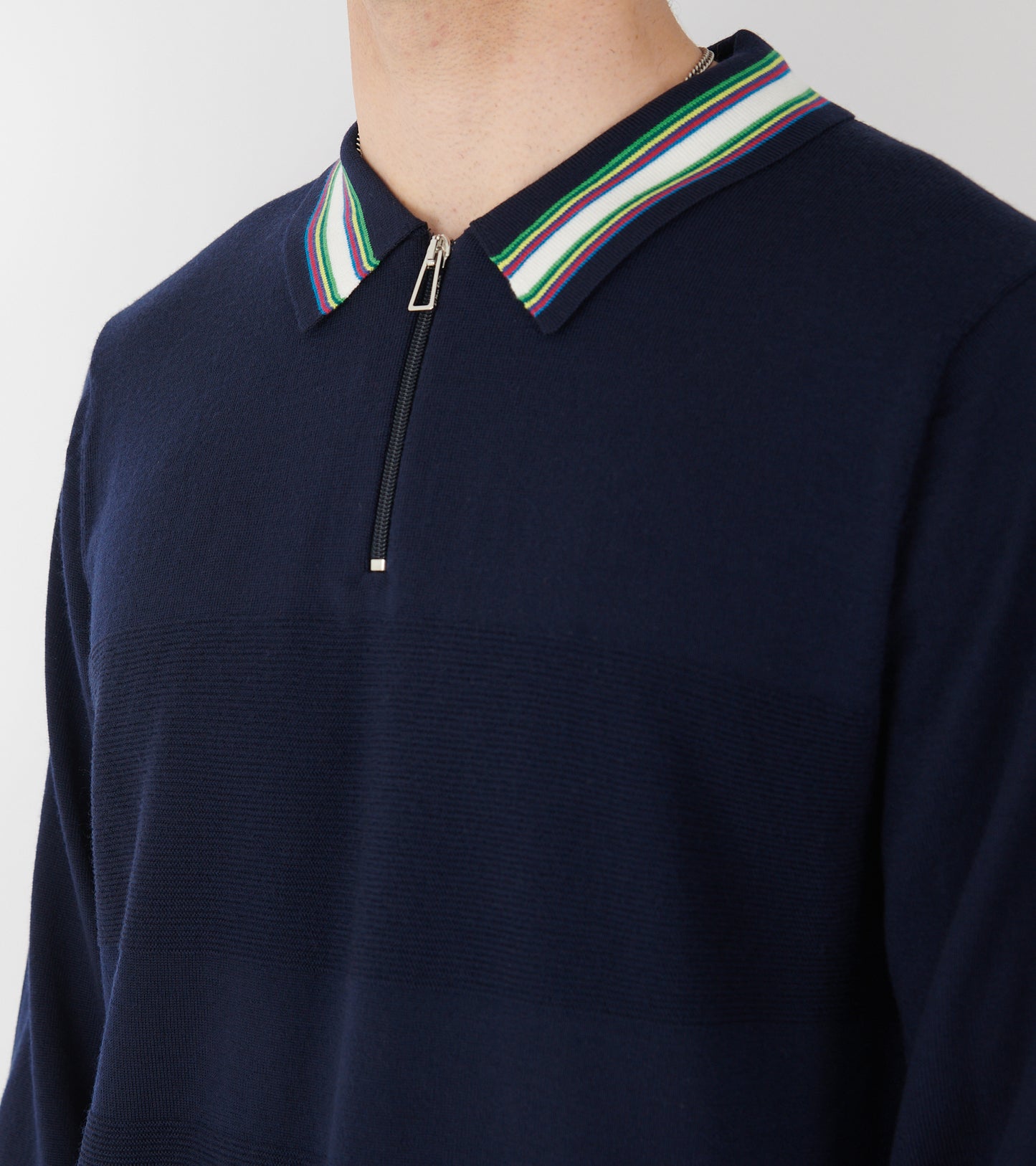 L/S Wool Zip Polo Navy/Multi