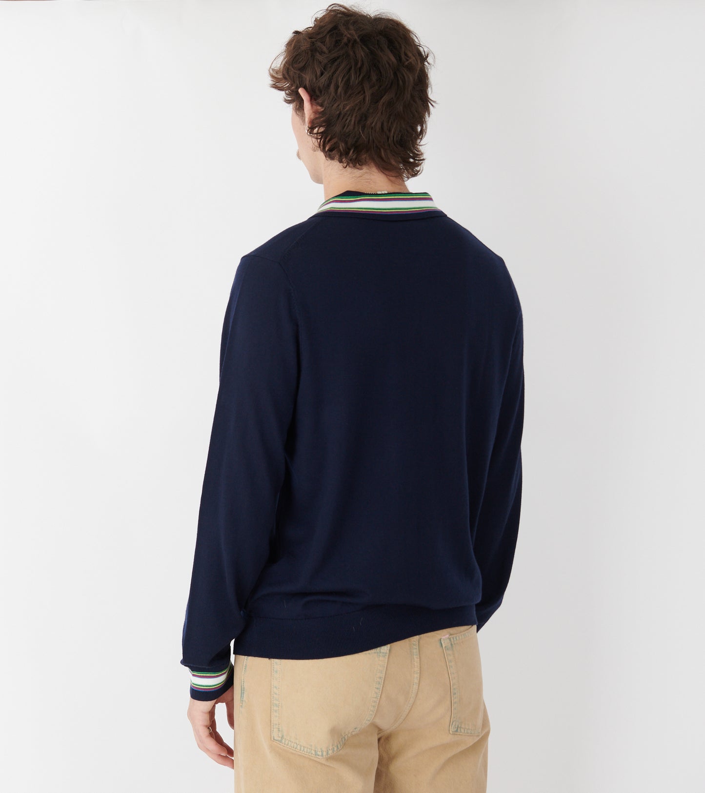 L/S Wool Zip Polo Navy/Multi
