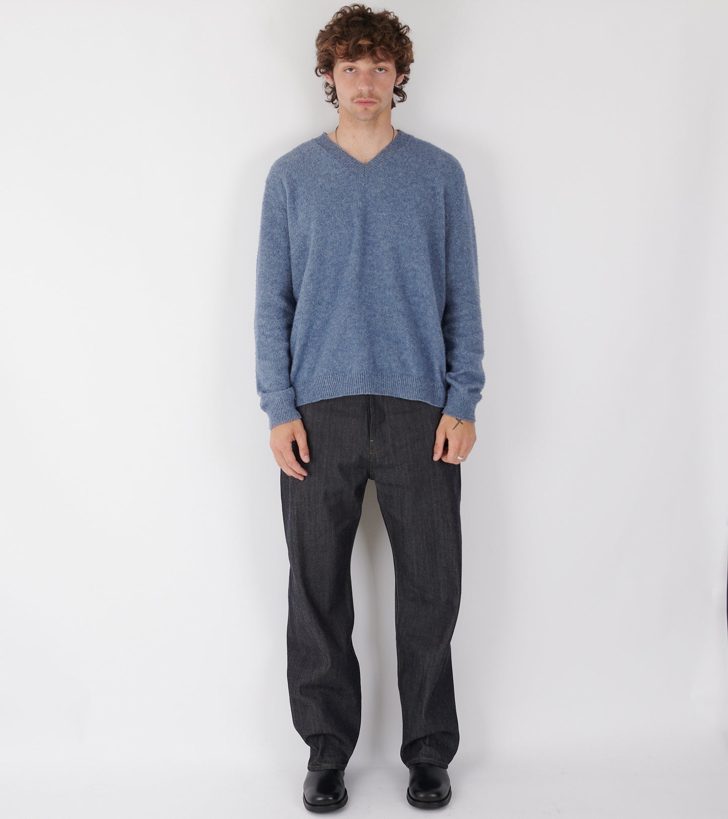 Rigid Loose Denim Jeans Dark Blue