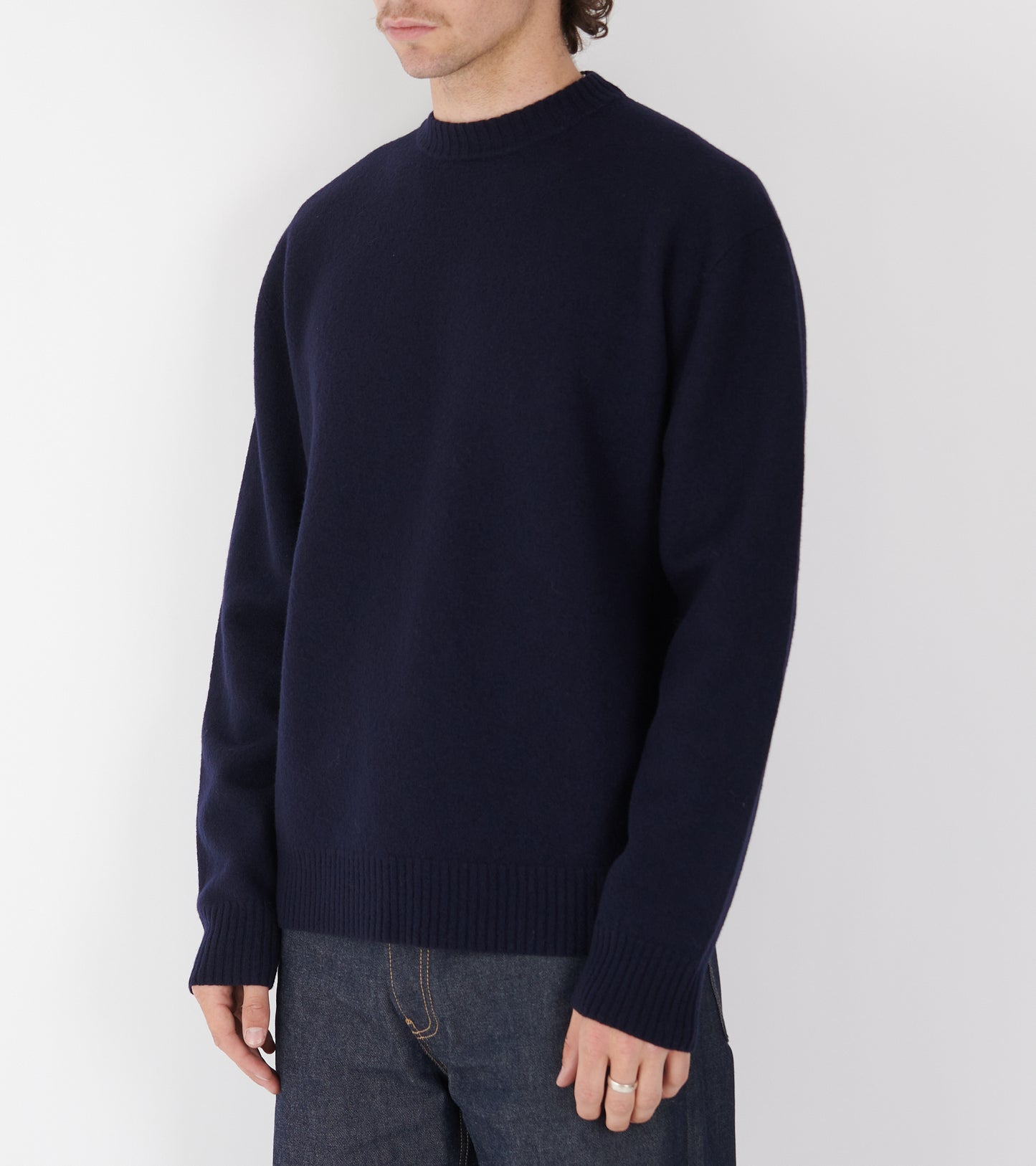 Lightweight Merino Boiled Wool Jumper Navy