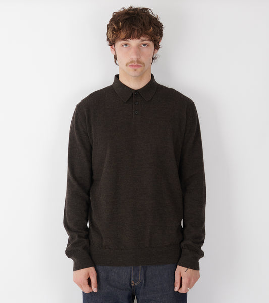 Elbow Patch Wool Polo Charcoal