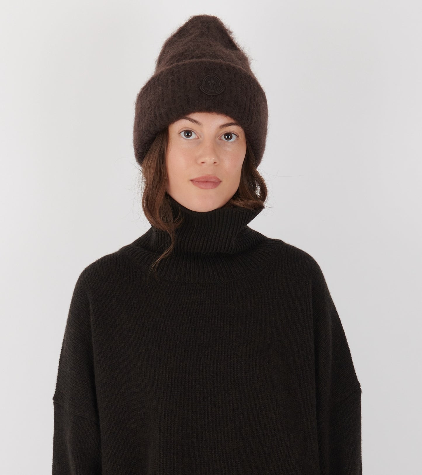 Mohair Wool Blend Beanie Dark Brown
