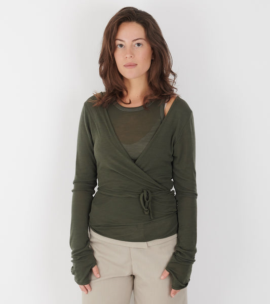 Luna Wrap Blouse Grey/Green Melange