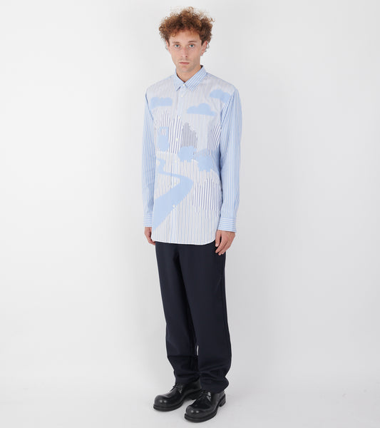 Striped Farmlife Patchwork Shirt Light Blue/White