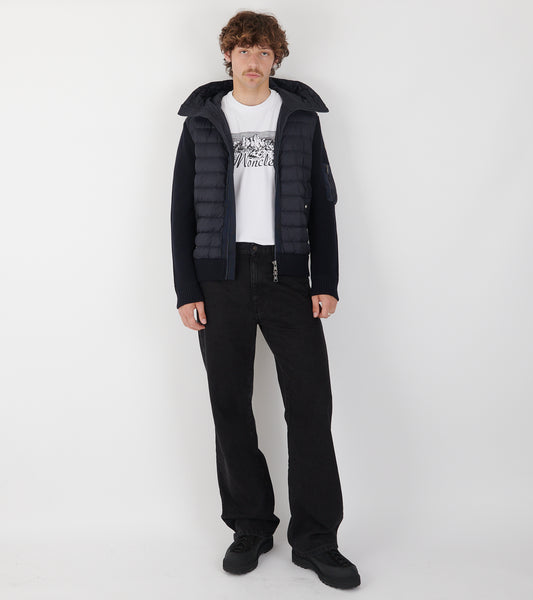 Hooded Wool Knit Cardigan Tricot Navy Blue