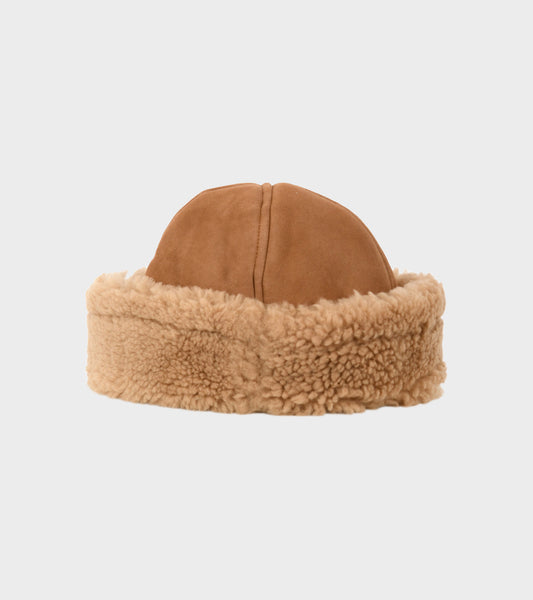 Suede Back Curly Hair Cap Tan