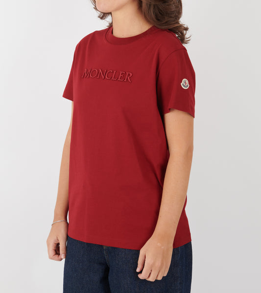 Embroidered Tonal Logo Cotton T-Shirt Red