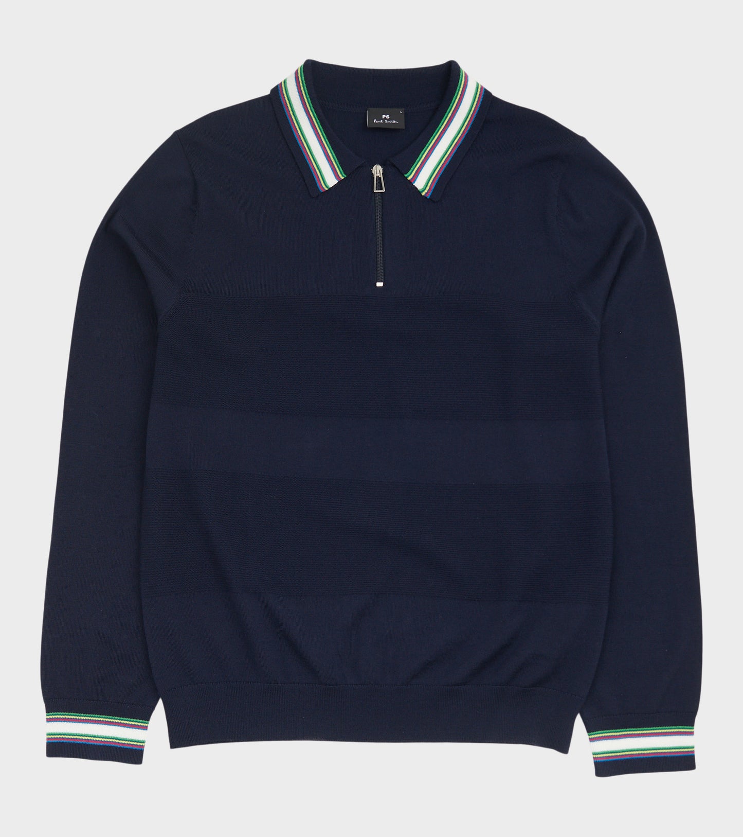 L/S Wool Zip Polo Navy/Multi